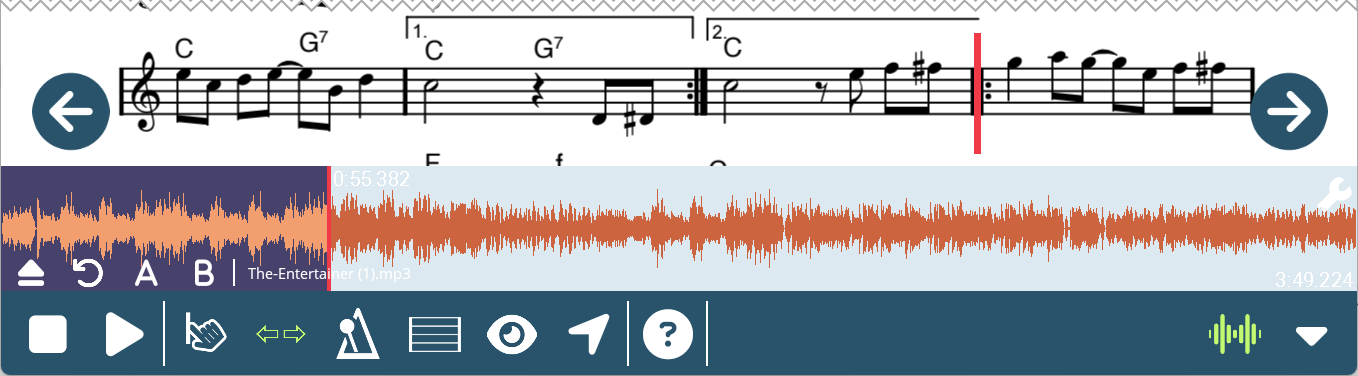 Screenshot des Bildschirms zum Festlegen des Anfangs des Loops