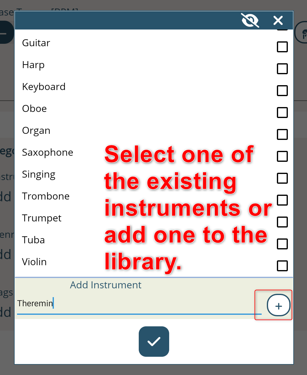 Select Instrument Screenshot