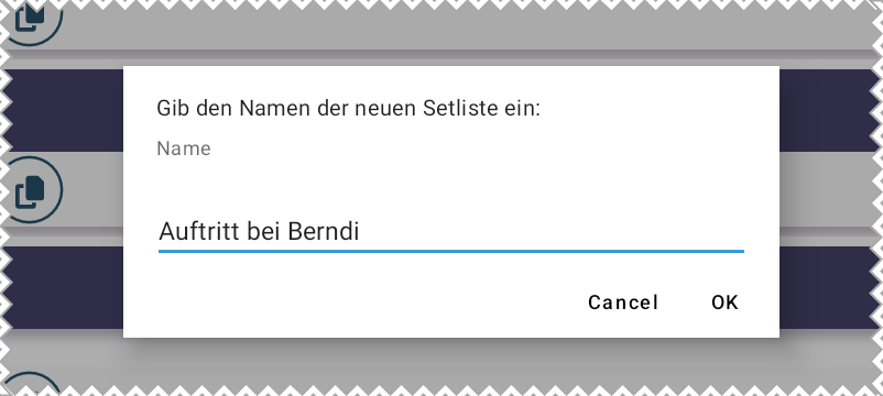 Screenshot zum Erstellen einer Setliste