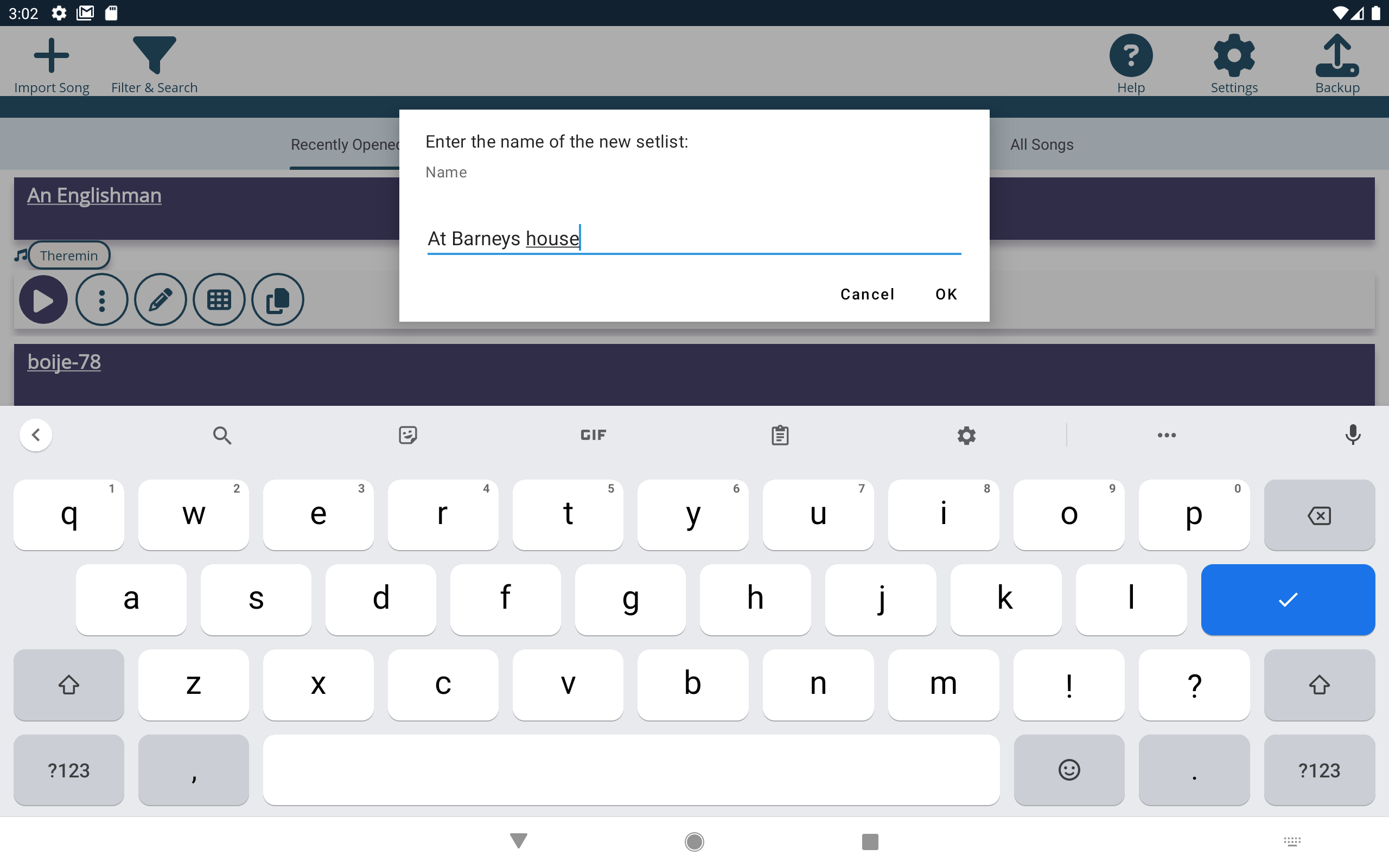Create Setlist Screenshot