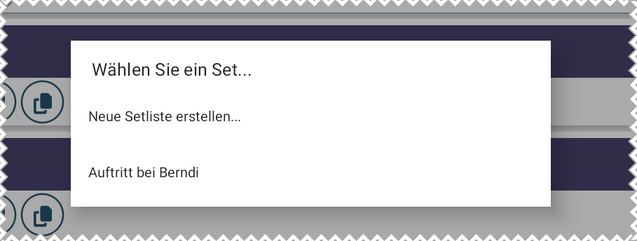 Screenshot zum Hinzufügen eines Songs zur Setliste