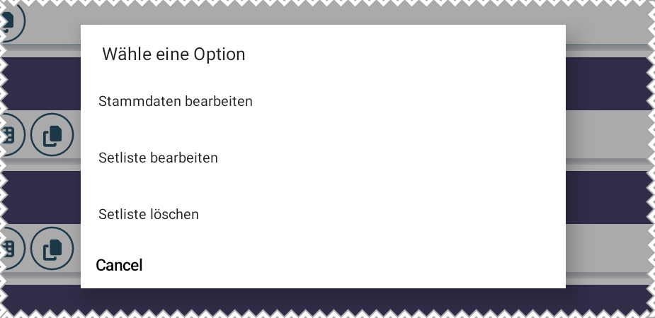 Screenshot zum Bearbeiten der Setliste