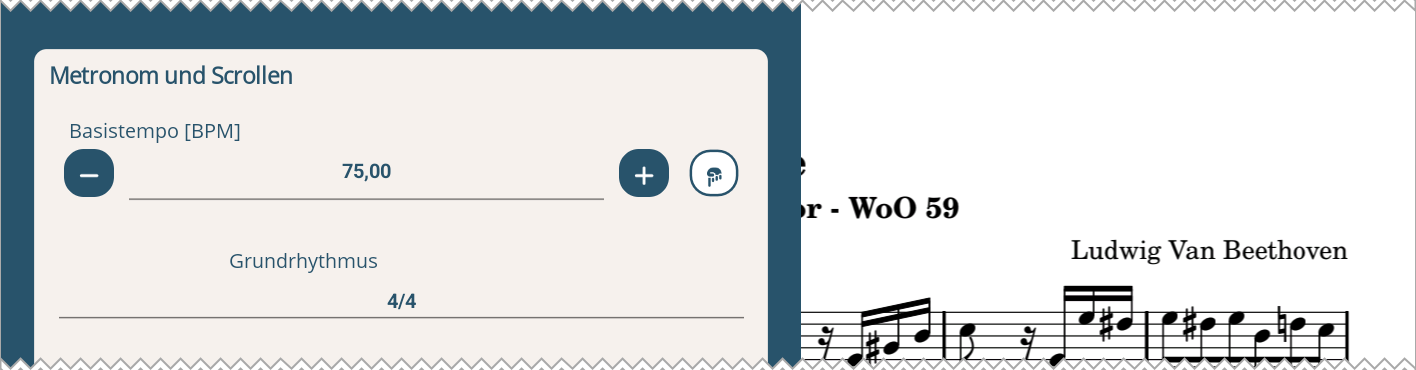 Screenshot des Bildschirms zum Festlegen von Tempo und Rhythmus