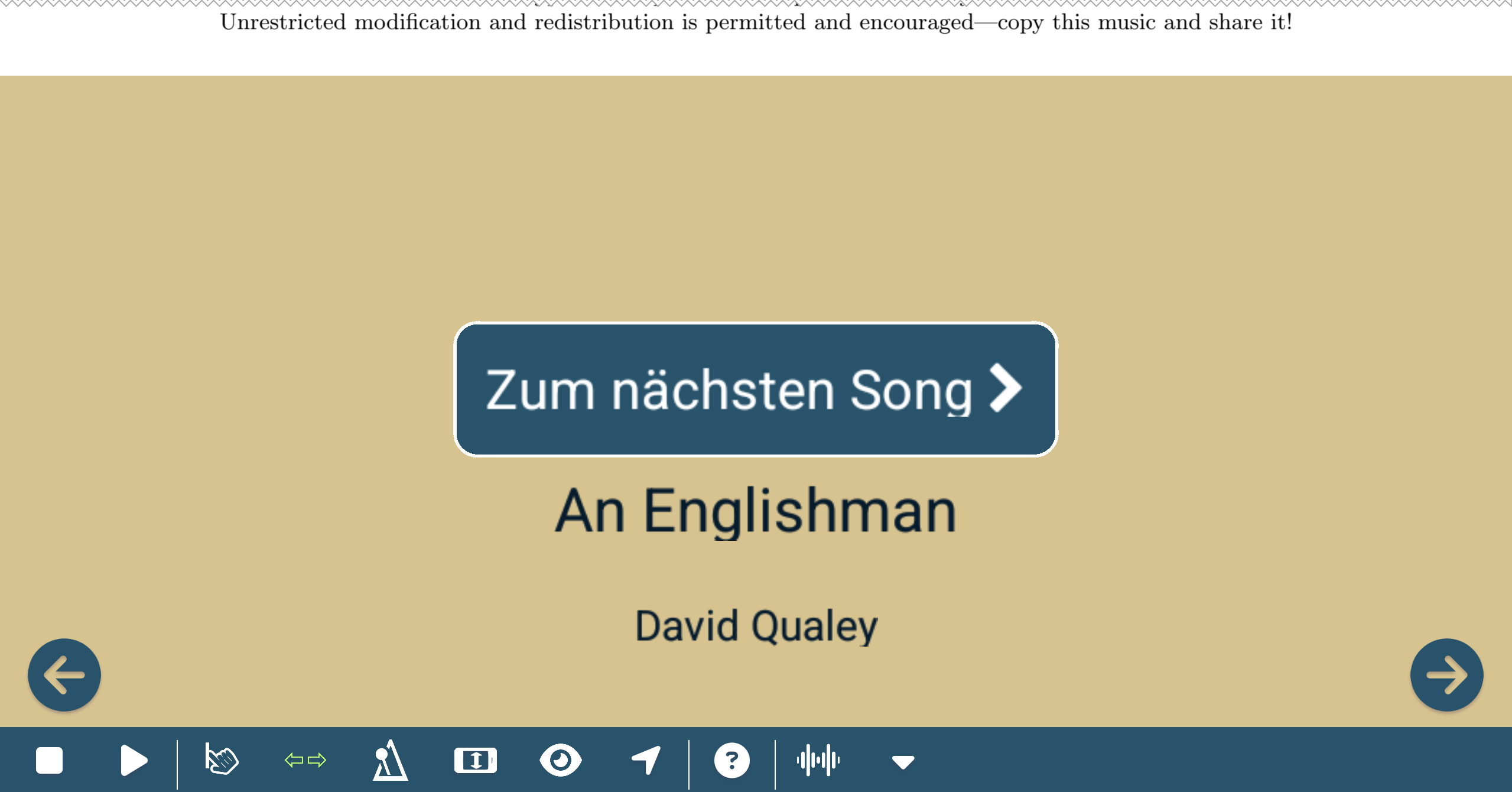 Screenshot des direkten Sprungs zum nächsten Song in der Setlist