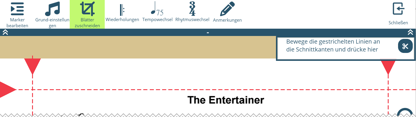 Screenshot des Bildschirms zum Anpassen des Zuschneidebereichs