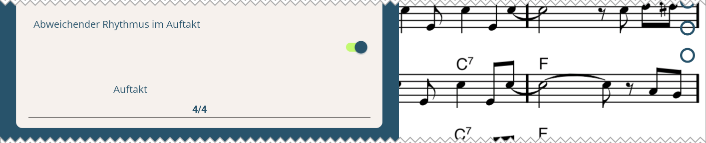 Screenshot des Bildschirms zur Angabe des Auftakttakts