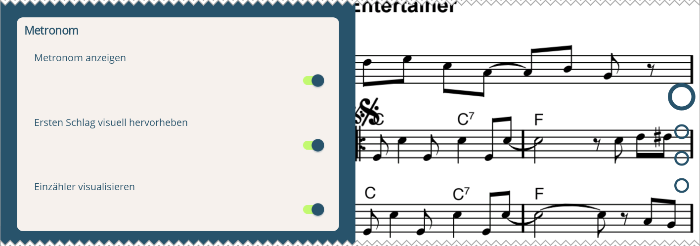 Screenshot der Einstellung zur Visualisierung des Metronoms