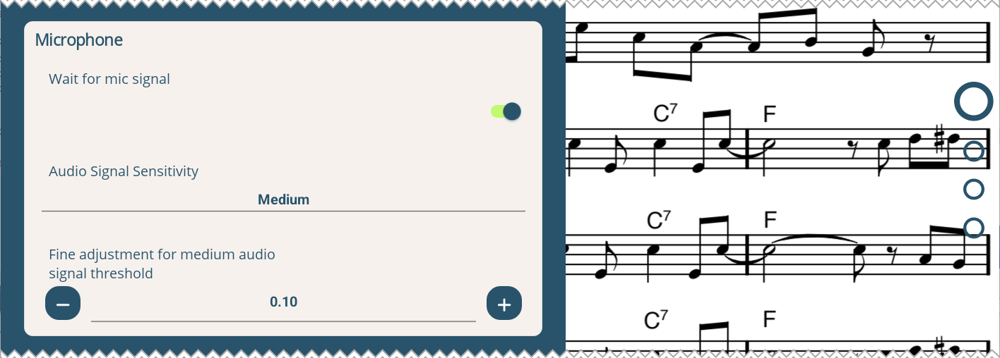 Screenshot der Einstellung zum Starten des Metronoms mit einem Mikrofonsignal