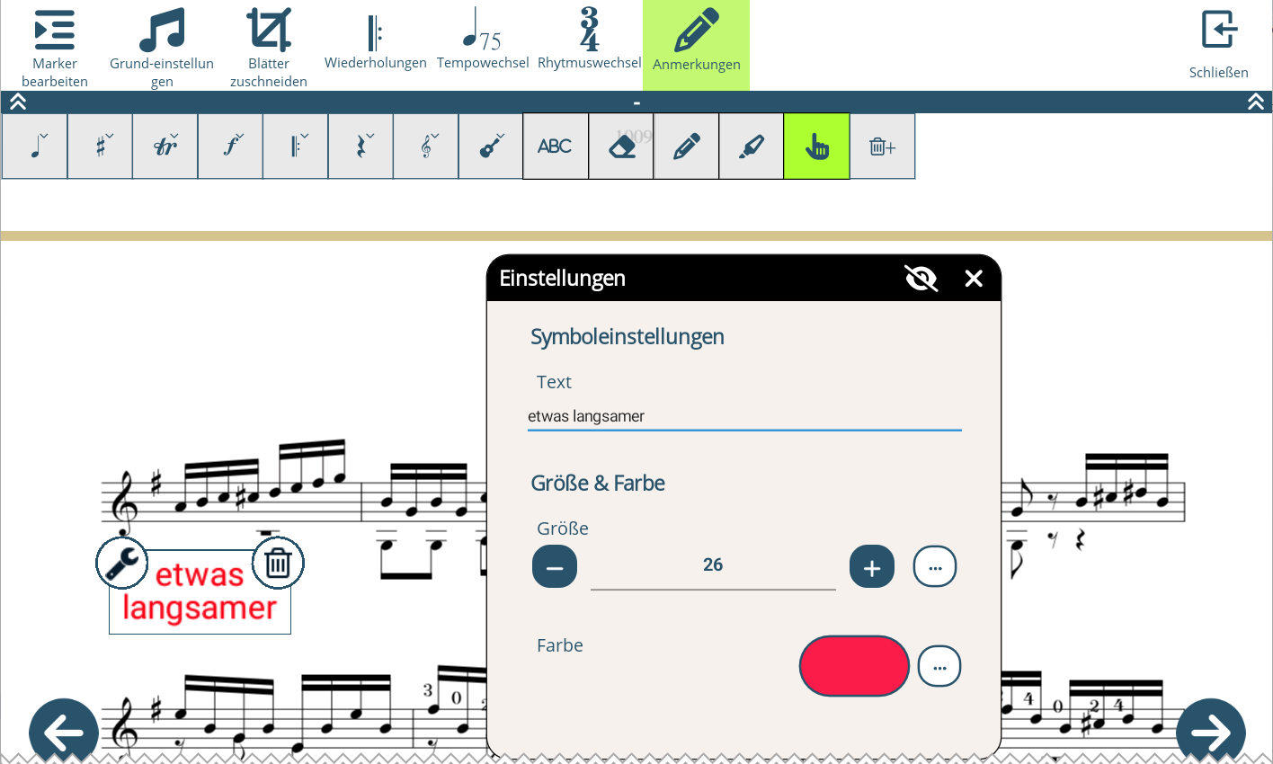 Screenshot für das Hinzufügen von Textanmerkungen