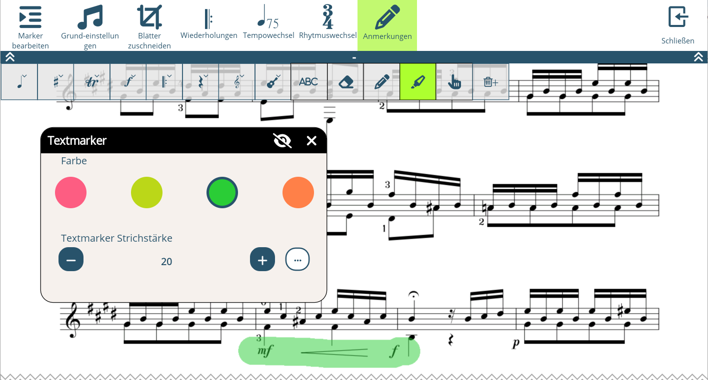 Screenshot für das Hervorheben