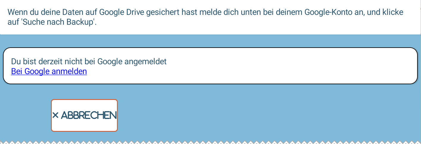 Screenshot vor dem Anmelden für eine Wiederherstellung