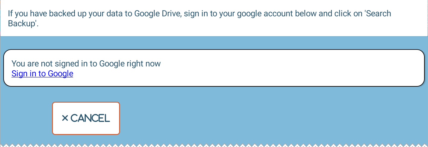Restore before sign in Screenshot