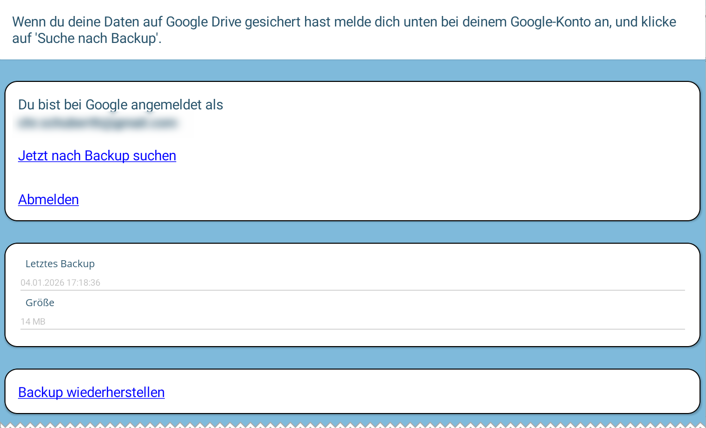 Screenshot einer gefundenen Backup-Datei