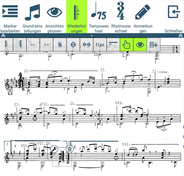 Five Lines: Wiederholungszeichen markieren