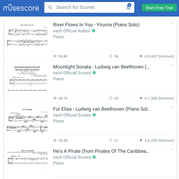 Musescore: Suche in der Bibliothek