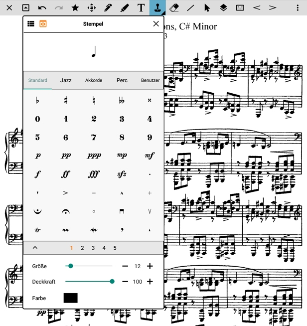 MobileSheets: Zeichenfunktionen