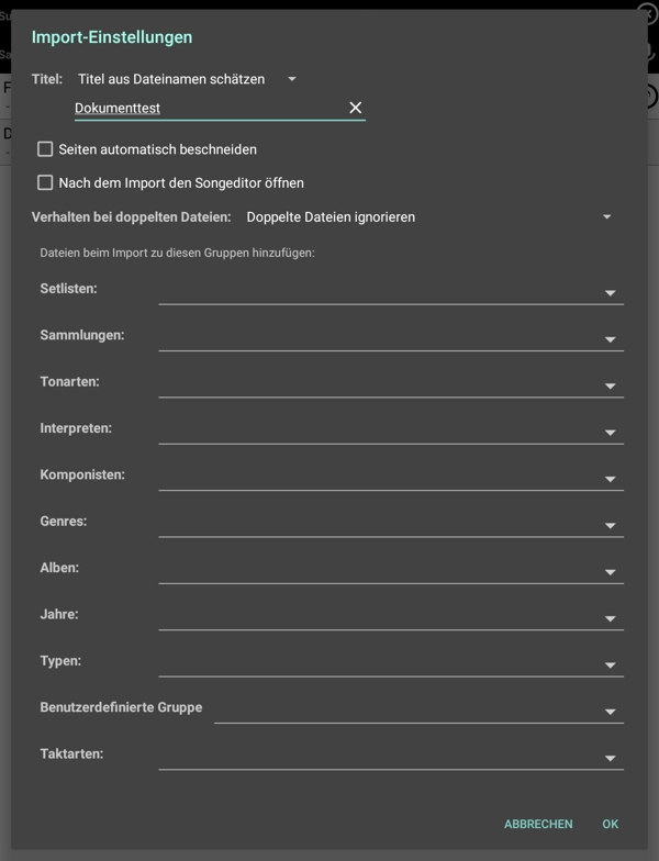 MobileSheets: Stammdaten und Sortierkategorien