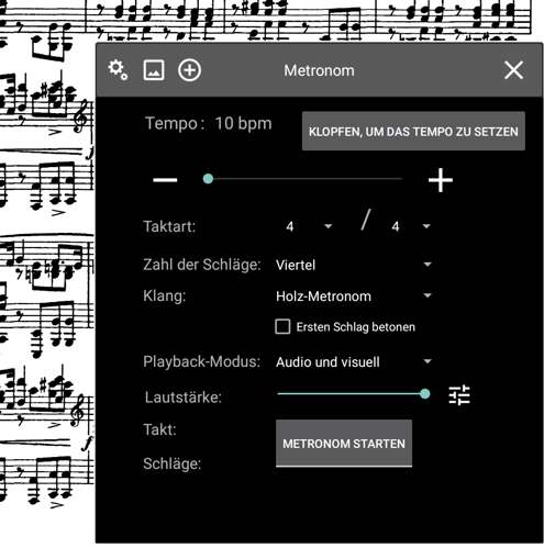 MobileSheets: Metronom-Einstellungen