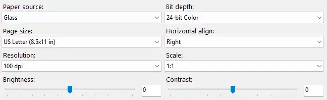 Example for scanner settings mask